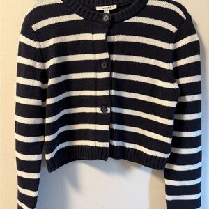 Splendid Navy and White Striped Cropped Cardigan